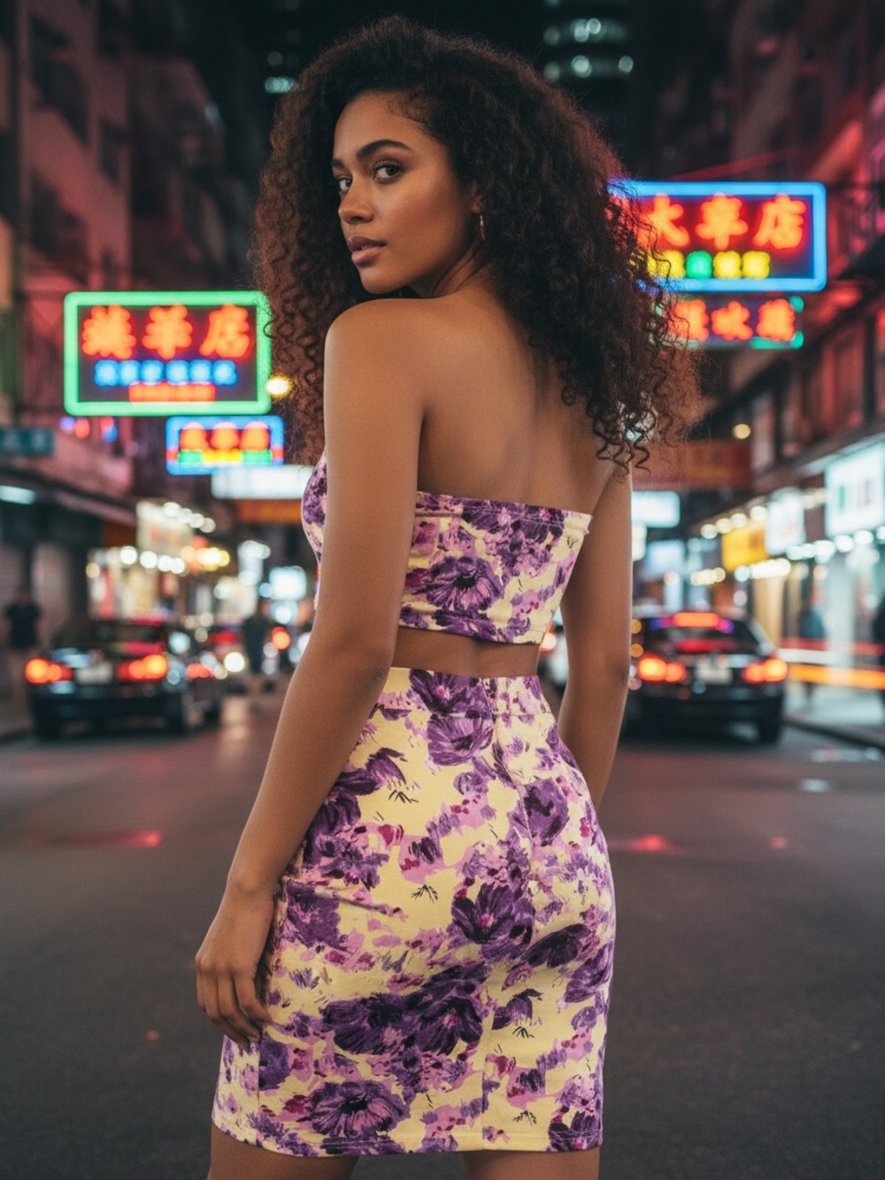 Supre Floral Strapless Bodycon Mini Dress Cutout Y2K Purple Yellow M